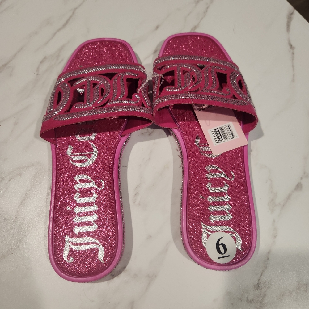 Juicy Couture Yeriel Bright Pink Sandals Rhinestone Bling Womens 6 New